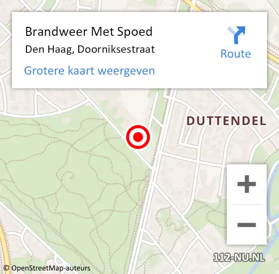 Locatie op kaart van de 112 melding: Brandweer Met Spoed Naar Den Haag, Doorniksestraat op 4 november 2022 15:01