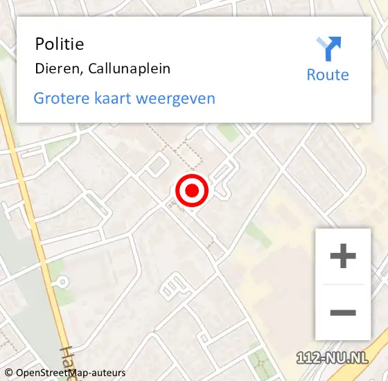 Locatie op kaart van de 112 melding: Politie Dieren, Callunaplein op 4 november 2022 15:16