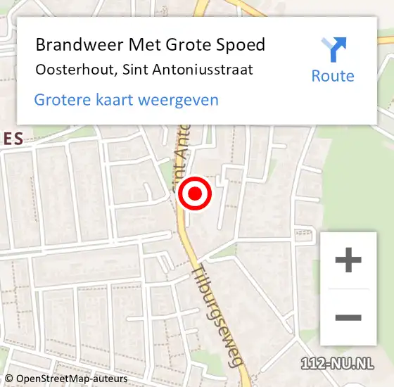 Locatie op kaart van de 112 melding: Brandweer Met Grote Spoed Naar Oosterhout, Sint Antoniusstraat op 4 november 2022 16:00