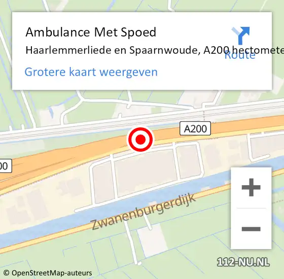 Locatie op kaart van de 112 melding: Ambulance Met Spoed Naar Haarlemmerliede en Spaarnwoude, A200 hectometerpaal: 8,5 op 4 november 2022 17:12