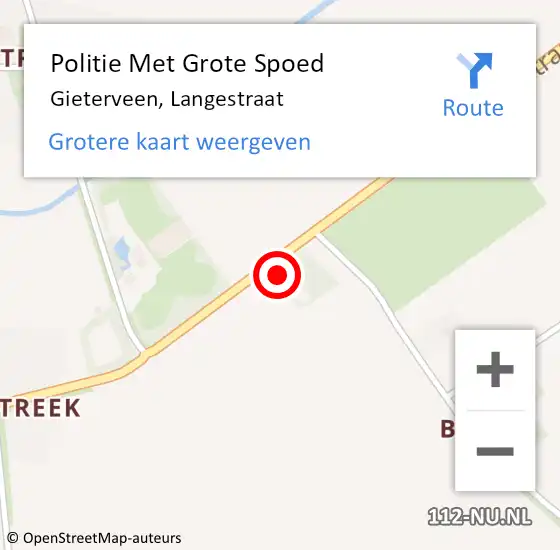 Locatie op kaart van de 112 melding: Politie Met Grote Spoed Naar Gieterveen, Langestraat op 4 november 2022 17:21