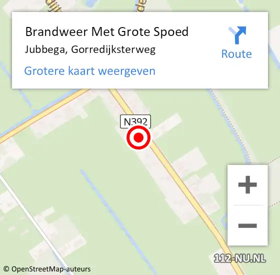 Locatie op kaart van de 112 melding: Brandweer Met Grote Spoed Naar Jubbega, Gorredijksterweg op 4 november 2022 19:00