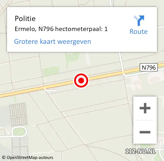 Locatie op kaart van de 112 melding: Politie Ermelo, N796 hectometerpaal: 1 op 4 november 2022 19:00