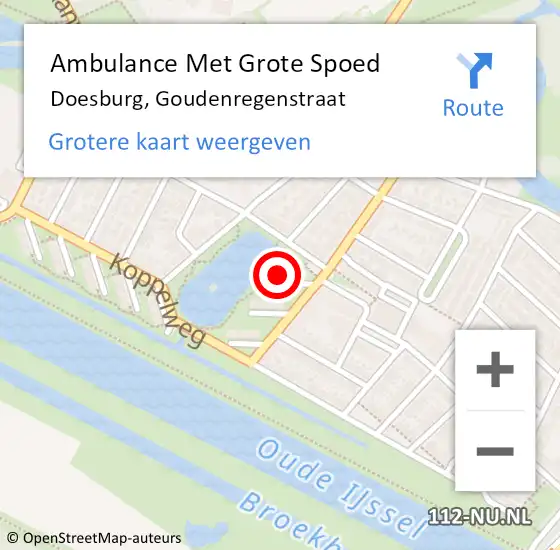 Locatie op kaart van de 112 melding: Ambulance Met Grote Spoed Naar Doesburg, Goudenregenstraat op 4 november 2022 19:02