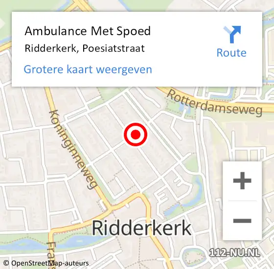 Locatie op kaart van de 112 melding: Ambulance Met Spoed Naar Ridderkerk, Poesiatstraat op 4 november 2022 19:14