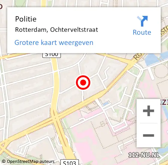 Locatie op kaart van de 112 melding: Politie Rotterdam, Ochterveltstraat op 4 november 2022 19:28