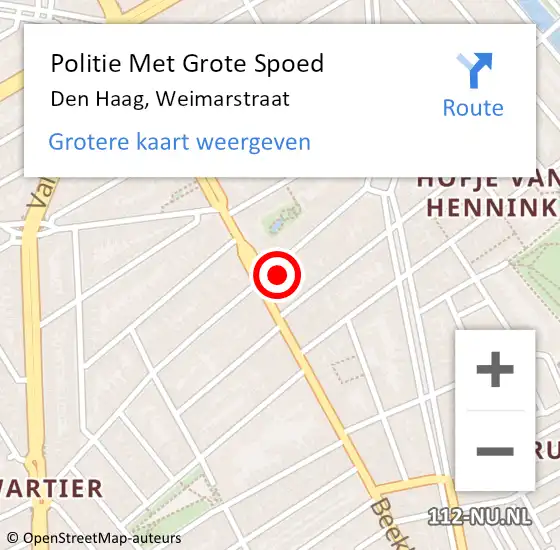 Locatie op kaart van de 112 melding: Politie Met Grote Spoed Naar Den Haag, Weimarstraat op 4 november 2022 19:54