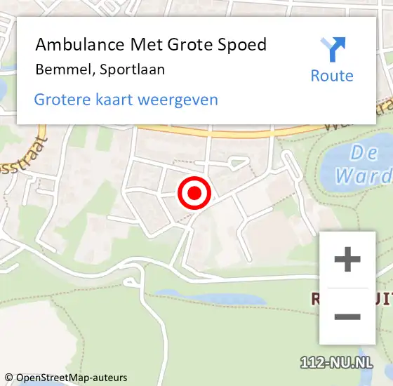 Locatie op kaart van de 112 melding: Ambulance Met Grote Spoed Naar Bemmel, Sportlaan op 4 november 2022 19:55