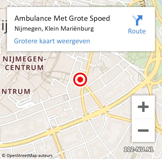 Locatie op kaart van de 112 melding: Ambulance Met Grote Spoed Naar Nijmegen, Klein Mariënburg op 4 november 2022 20:22