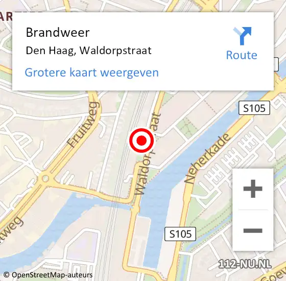 Locatie op kaart van de 112 melding: Brandweer Den Haag, Waldorpstraat op 4 november 2022 21:32