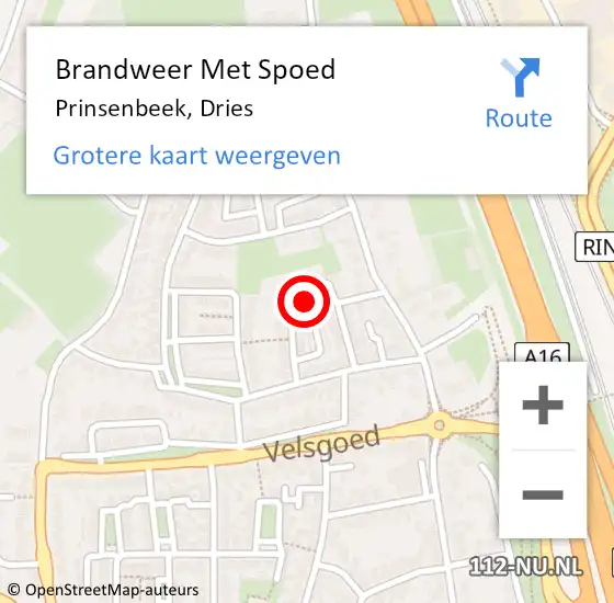 Locatie op kaart van de 112 melding: Brandweer Met Spoed Naar Prinsenbeek, Dries op 4 november 2022 23:13