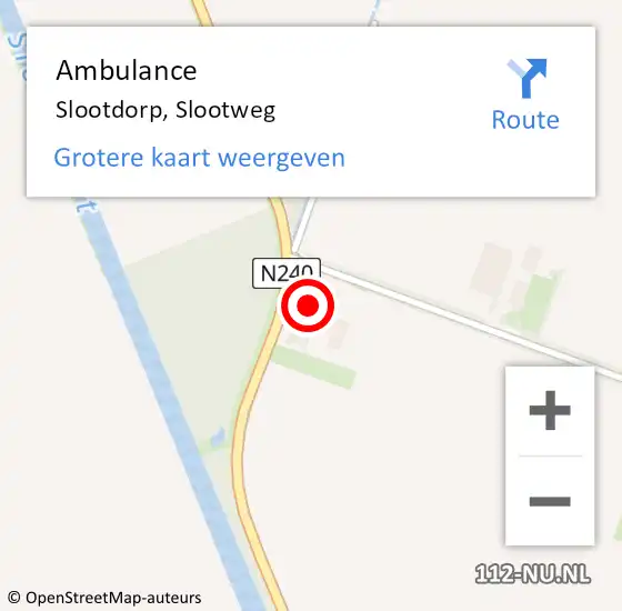 Locatie op kaart van de 112 melding: Ambulance Slootdorp, Slootweg op 5 november 2022 09:15