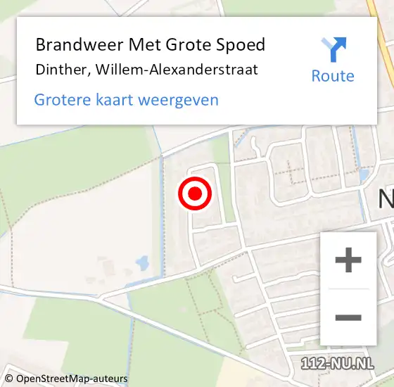 Locatie op kaart van de 112 melding: Brandweer Met Grote Spoed Naar Dinther, Willem-Alexanderstraat op 5 november 2022 09:44