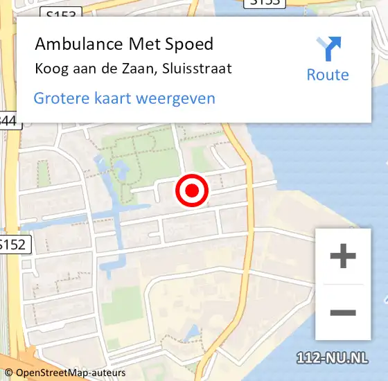 Locatie op kaart van de 112 melding: Ambulance Met Spoed Naar Koog aan de Zaan, Sluisstraat op 5 november 2022 12:10