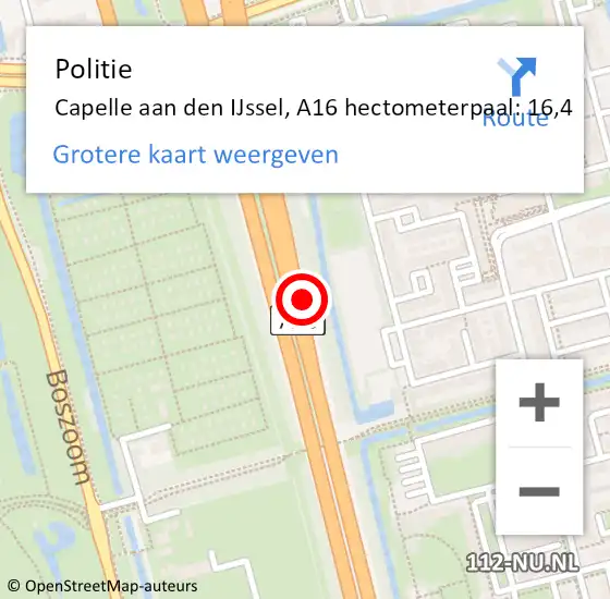 Locatie op kaart van de 112 melding: Politie Rotterdam, A16 hectometerpaal: 16,4 op 5 november 2022 13:20