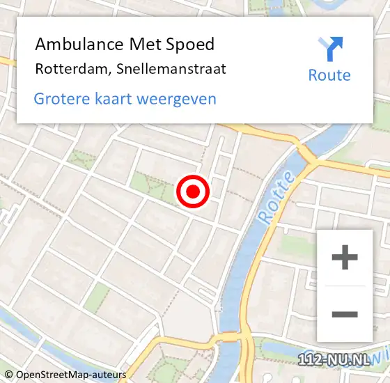 Locatie op kaart van de 112 melding: Ambulance Met Spoed Naar Rotterdam, Snellemanstraat op 5 november 2022 13:35