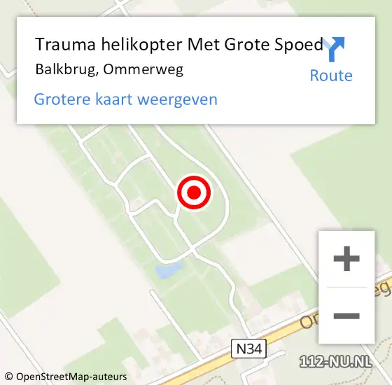 Locatie op kaart van de 112 melding: Trauma helikopter Met Grote Spoed Naar Balkbrug, Ommerweg op 5 november 2022 14:03