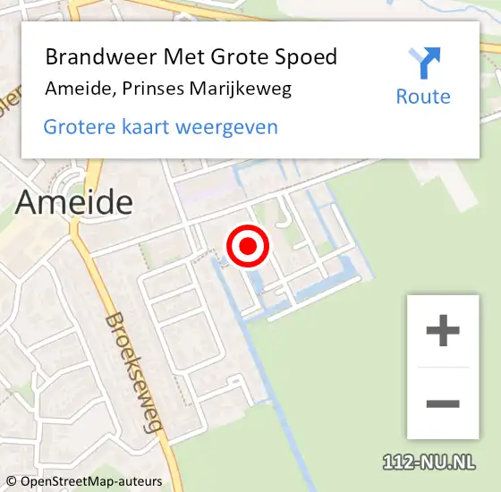 Locatie op kaart van de 112 melding: Brandweer Met Grote Spoed Naar Ameide, Prinses Marijkeweg op 5 november 2022 14:16