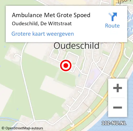 Locatie op kaart van de 112 melding: Ambulance Met Grote Spoed Naar Oudeschild, De Wittstraat op 5 november 2022 14:27