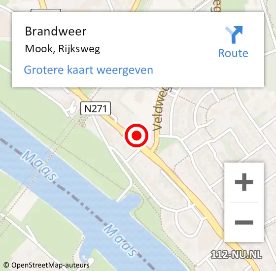 Locatie op kaart van de 112 melding: Brandweer Mook, Rijksweg op 5 november 2022 16:57
