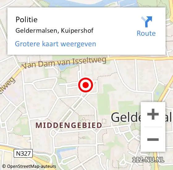 Locatie op kaart van de 112 melding: Politie Geldermalsen, Kuipershof op 5 november 2022 18:00