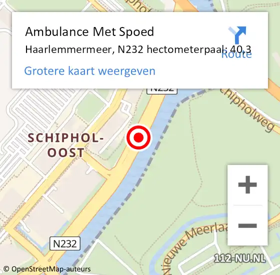 Locatie op kaart van de 112 melding: Ambulance Met Spoed Naar Haarlemmermeer, N232 hectometerpaal: 40,3 op 5 november 2022 18:01