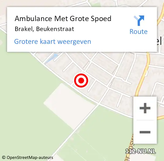 Locatie op kaart van de 112 melding: Ambulance Met Grote Spoed Naar Brakel, Beukenstraat op 5 november 2022 19:07