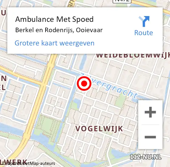 Locatie op kaart van de 112 melding: Ambulance Met Spoed Naar Berkel en Rodenrijs, Ooievaar op 5 november 2022 20:31