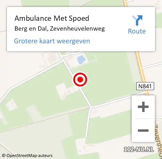 Locatie op kaart van de 112 melding: Ambulance Met Spoed Naar Berg en Dal, Zevenheuvelenweg op 5 november 2022 21:09