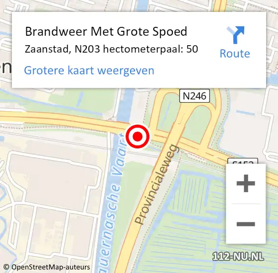 Locatie op kaart van de 112 melding: Brandweer Met Grote Spoed Naar Zaanstad, N203 hectometerpaal: 50 op 5 november 2022 21:10