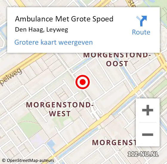 Locatie op kaart van de 112 melding: Ambulance Met Grote Spoed Naar Den Haag, Leyweg op 5 november 2022 21:46