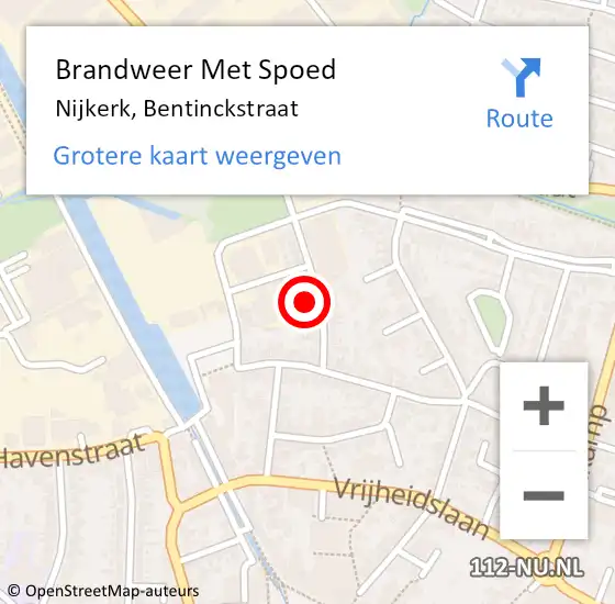 Locatie op kaart van de 112 melding: Brandweer Met Spoed Naar Nijkerk, Bentinckstraat op 6 november 2022 03:52