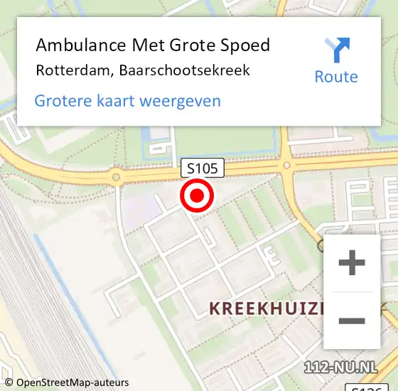 Locatie op kaart van de 112 melding: Ambulance Met Grote Spoed Naar Rotterdam, Baarschootsekreek op 6 november 2022 04:08