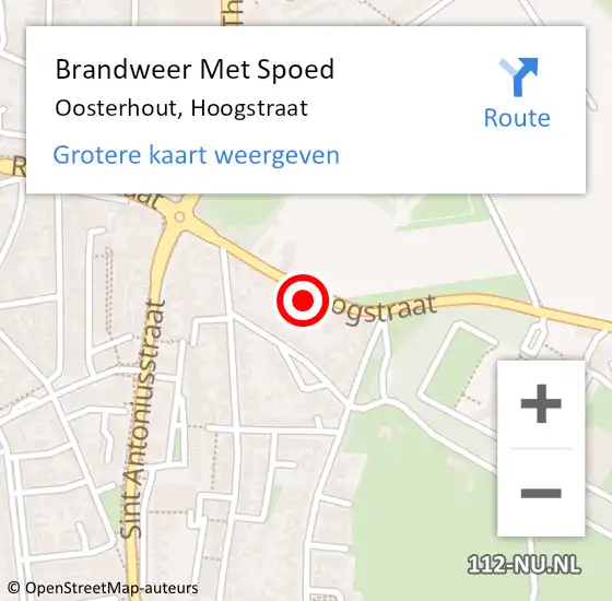 Locatie op kaart van de 112 melding: Brandweer Met Spoed Naar Oosterhout, Hoogstraat op 6 november 2022 04:36