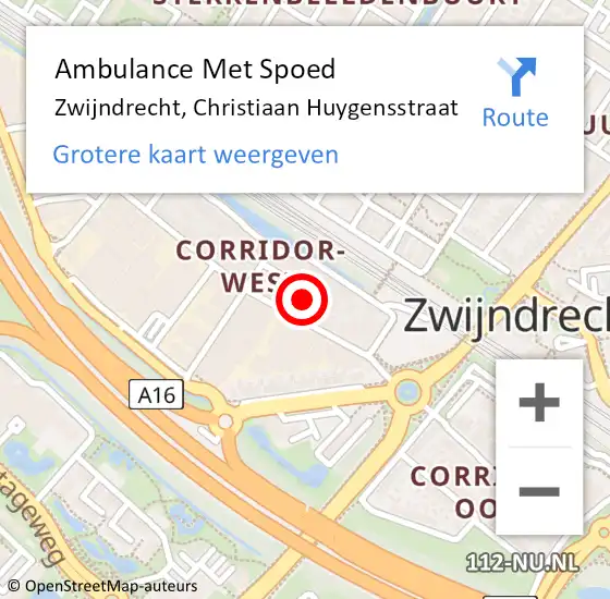 Locatie op kaart van de 112 melding: Ambulance Met Spoed Naar Zwijndrecht, Christiaan Huygensstraat op 6 november 2022 06:25