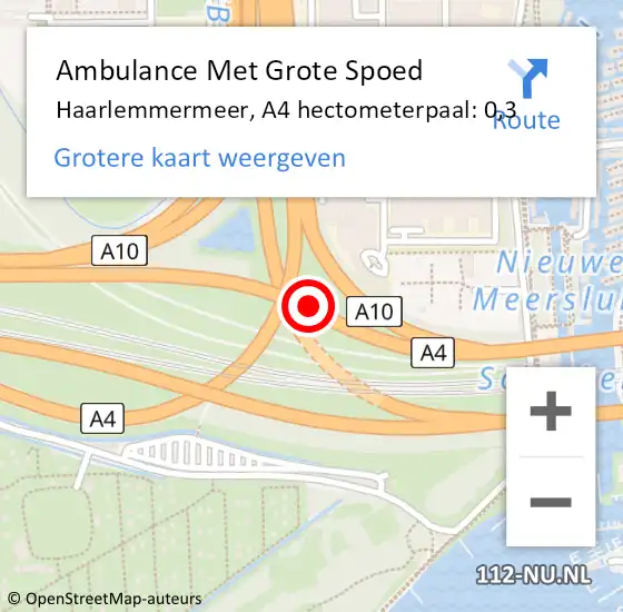 Locatie op kaart van de 112 melding: Ambulance Met Grote Spoed Naar Amsterdam, A4 hectometerpaal: 0,3 op 6 november 2022 08:42