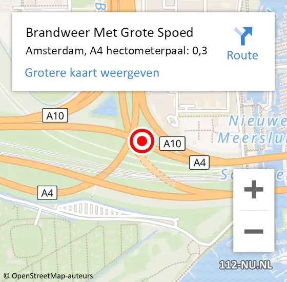 Locatie op kaart van de 112 melding: Brandweer Met Grote Spoed Naar Amsterdam, A4 hectometerpaal: 0,3 op 6 november 2022 08:52