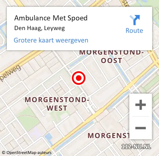 Locatie op kaart van de 112 melding: Ambulance Met Spoed Naar Den Haag, Leyweg op 6 november 2022 09:59