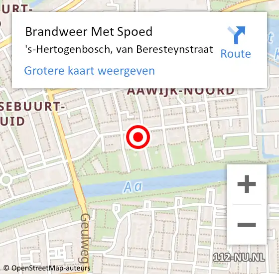 Locatie op kaart van de 112 melding: Brandweer Met Spoed Naar 's-Hertogenbosch, van Beresteynstraat op 6 november 2022 11:48