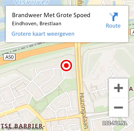 Locatie op kaart van de 112 melding: Brandweer Met Grote Spoed Naar Eindhoven, Brestlaan op 6 november 2022 14:00
