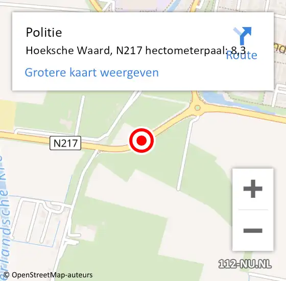 Locatie op kaart van de 112 melding: Politie Oud-Beijerland, N217 hectometerpaal: 8,3 op 6 november 2022 15:22