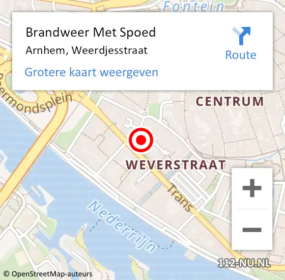 Locatie op kaart van de 112 melding: Brandweer Met Spoed Naar Arnhem, Weerdjesstraat op 6 november 2022 16:10