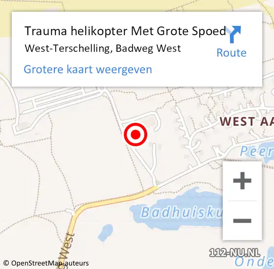 Locatie op kaart van de 112 melding: Trauma helikopter Met Grote Spoed Naar West-Terschelling, Badweg West op 6 november 2022 16:29