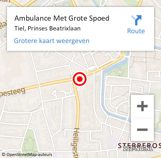 Locatie op kaart van de 112 melding: Ambulance Met Grote Spoed Naar Tiel, Prinses Beatrixlaan op 6 november 2022 17:02