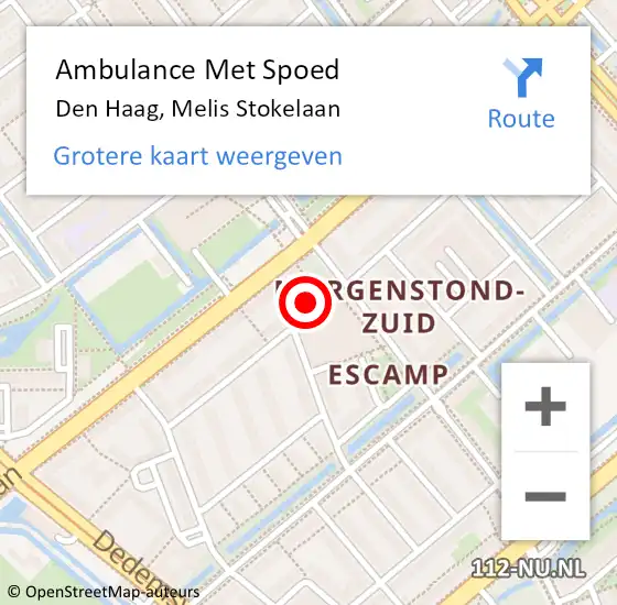 Locatie op kaart van de 112 melding: Ambulance Met Spoed Naar Den Haag, Melis Stokelaan op 6 november 2022 19:34