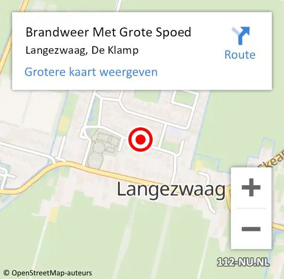 Locatie op kaart van de 112 melding: Brandweer Met Grote Spoed Naar Langezwaag, De Klamp op 6 november 2022 19:42