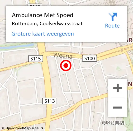Locatie op kaart van de 112 melding: Ambulance Met Spoed Naar Rotterdam, Coolsedwarsstraat op 6 november 2022 21:35