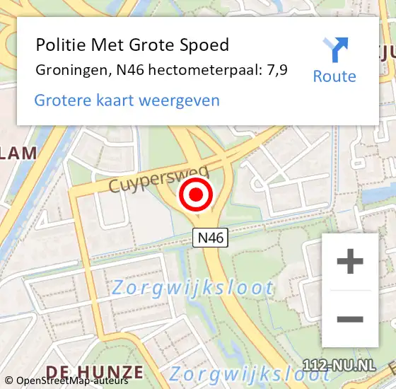 Locatie op kaart van de 112 melding: Politie Met Grote Spoed Naar Groningen, N46 hectometerpaal: 7,9 op 7 november 2022 04:01