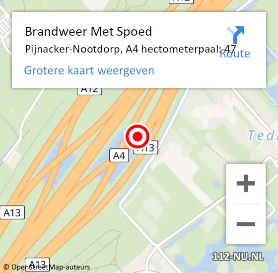 Locatie op kaart van de 112 melding: Brandweer Met Spoed Naar Den Haag, A4 hectometerpaal: 47 op 7 november 2022 05:42