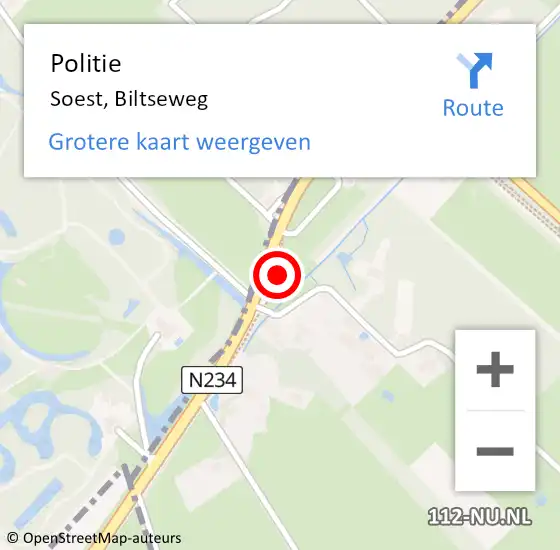 Locatie op kaart van de 112 melding: Politie Soest, Biltseweg op 7 november 2022 07:04